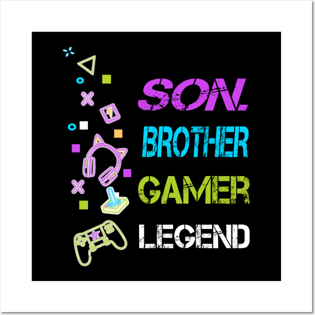 Son Brother Gamer Legend, Gifts For Teen Boys Gaming Wall Art by ArtfulDesign